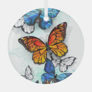 Vliegende Vlinders Morpho en Monarch Glas Ornament