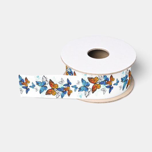 Vliegende Vlinders Morpho en Monarch Grosgrain Lint (Spoel)