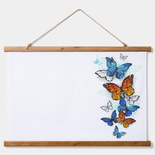Vliegende vlinders Morpho en Monarch Hangend Wandkleed (Voorkant)