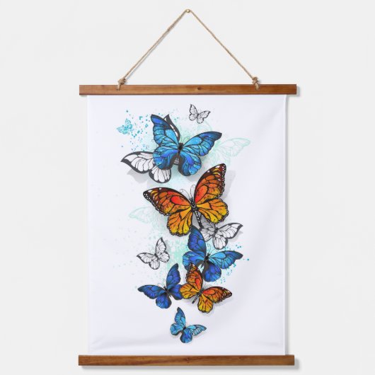 Vliegende Vlinders Morpho en Monarch Hangend Wandkleed (Voorkant)