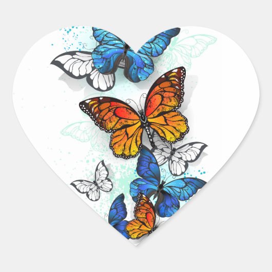 Vliegende Vlinders Morpho en Monarch Hart Sticker (Voorkant)