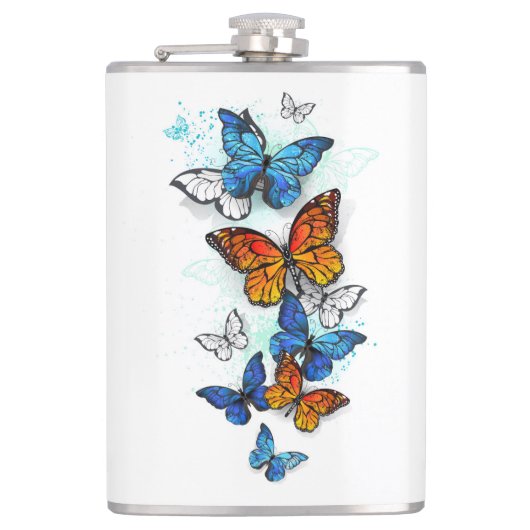 Vliegende Vlinders Morpho en Monarch Heupfles (Voorkant)