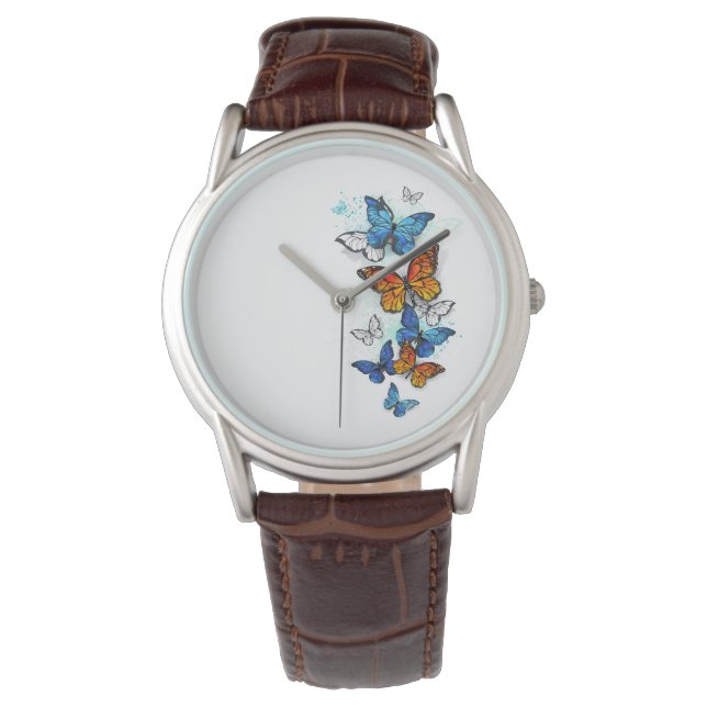 Vliegende Vlinders Morpho en Monarch Horloge (Voorkant)