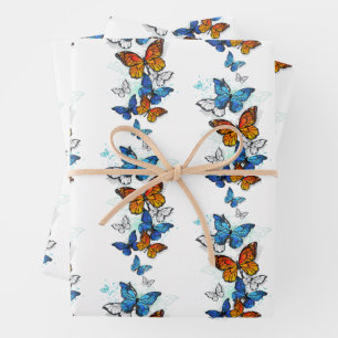 Vliegende Vlinders Morpho en Monarch Inpakpapier Vel