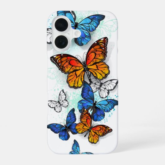 Vliegende vlinders Morpho en Monarch iPhone 16 Hoesje (Achterkant)