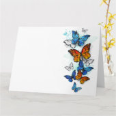 Vliegende Vlinders Morpho en Monarch Kaart (Gele Bloem)