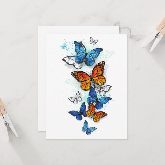 Vliegende Vlinders Morpho en Monarch Kaart (Voorkant / Achterkant in situ)