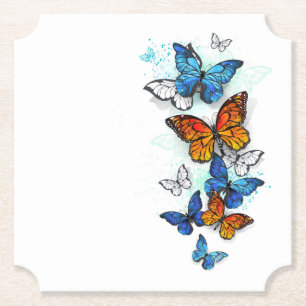 Vliegende Vlinders Morpho en Monarch Kartonnen Onderzetters