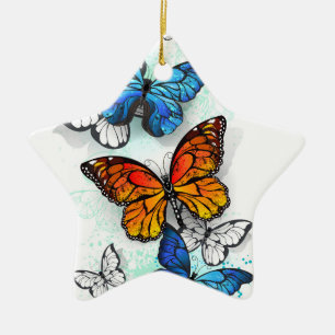 Vliegende Vlinders Morpho en Monarch Keramisch Ornament