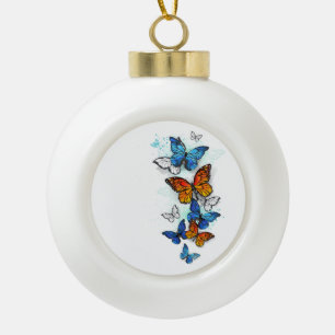 Vliegende Vlinders Morpho en Monarch Keramische Bal Ornament