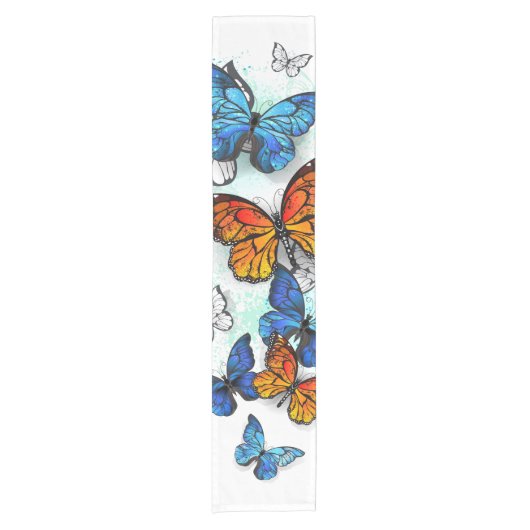 Vliegende Vlinders Morpho en Monarch Korte Tafelloper (Voorkant)