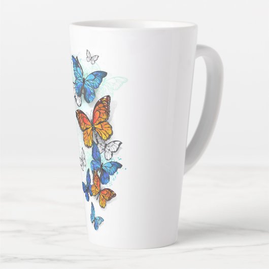 Vliegende Vlinders Morpho en Monarch Latte Mok (Rechterhoek)
