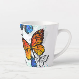 Vliegende Vlinders Morpho en Monarch Latte Mok