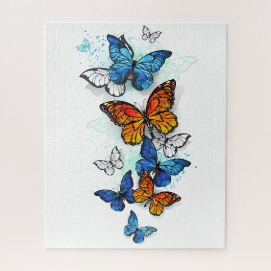 Vliegende Vlinders Morpho en Monarch Legpuzzel (Verticaal)
