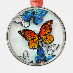Vliegende vlinders Morpho en Monarch Metalen Ornament
