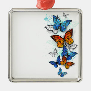 Vliegende Vlinders Morpho en Monarch Metalen Ornament