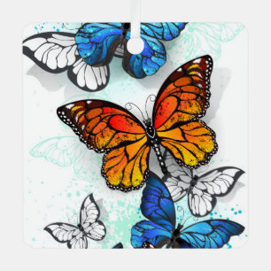 Vliegende vlinders Morpho en Monarch Metalen Ornament