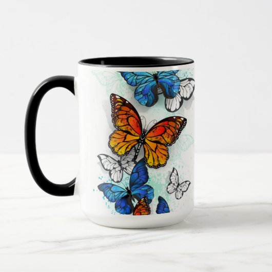 Vliegende Vlinders Morpho en Monarch Mok (Links)