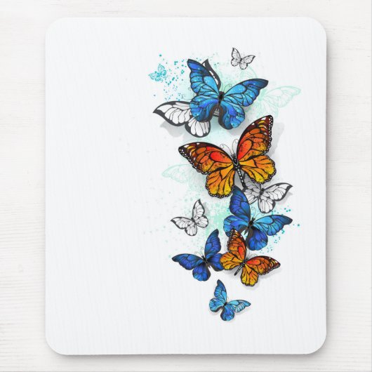 Vliegende vlinders Morpho en Monarch Muismat (Voorkant)