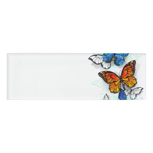 Vliegende Vlinders Morpho en Monarch Naambadge (Voorkant)