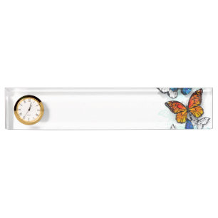 Vliegende Vlinders Morpho en Monarch Naambordje