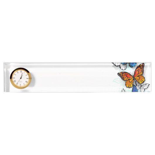 Vliegende Vlinders Morpho en Monarch Naambordje (Voorkant)
