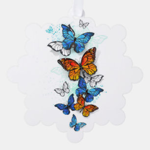 Vliegende vlinders Morpho en Monarch Ornament Kaart