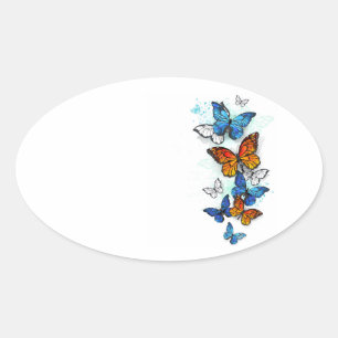 Vliegende Vlinders Morpho en Monarch Ovale Sticker