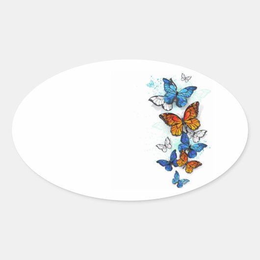 Vliegende Vlinders Morpho en Monarch Ovale Sticker (Voorkant)