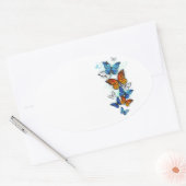 Vliegende Vlinders Morpho en Monarch Ovale Sticker (Envelop)