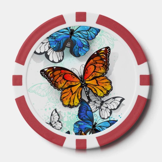 Vliegende Vlinders Morpho en Monarch Poker Chips (Voorkant)