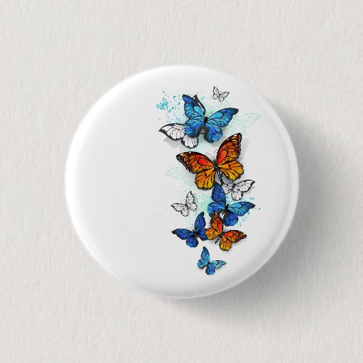 Vliegende Vlinders Morpho en Monarch Ronde Button 3,2 Cm (Voorkant)