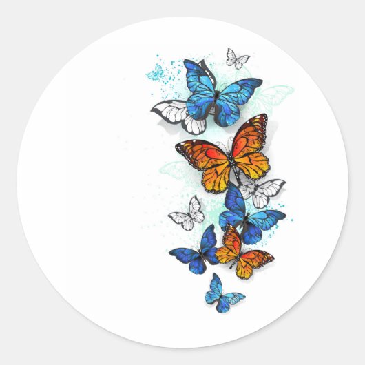 Vliegende Vlinders Morpho en Monarch Ronde Sticker (Voorkant)
