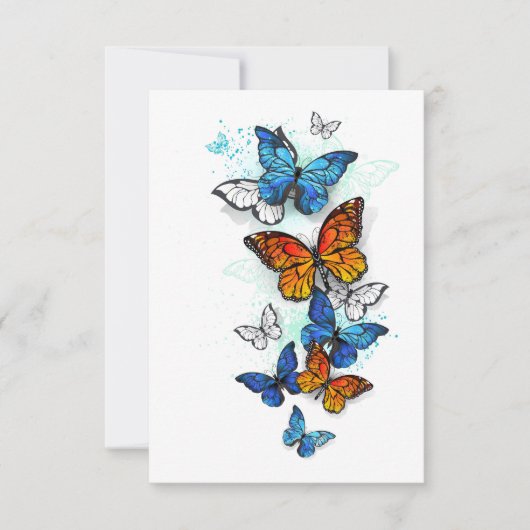 Vliegende Vlinders Morpho en Monarch RSVP Kaartje (Voorkant)