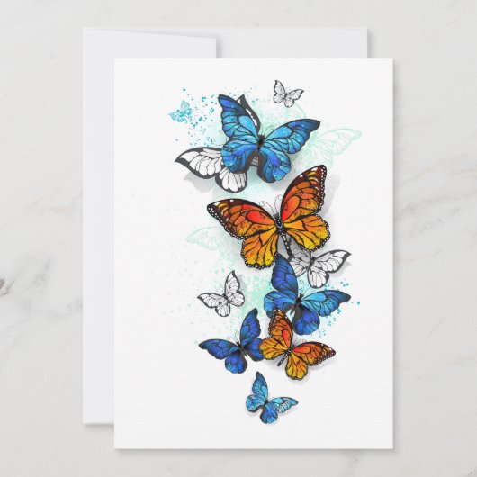 Vliegende Vlinders Morpho en Monarch Save The Date (Voorkant)