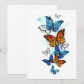 Vliegende Vlinders Morpho en Monarch Save The Date (Voorkant / Achterkant)