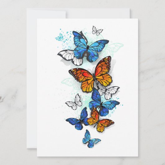 Vliegende Vlinders Morpho en Monarch Save The Date (Voorkant)