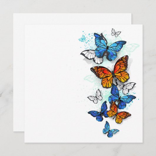 Vliegende Vlinders Morpho en Monarch Save The Date (Voorkant / Achterkant)