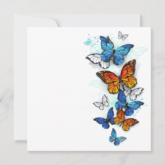 Vliegende Vlinders Morpho en Monarch Save The Date (Voorkant)