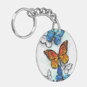 Vliegende Vlinders Morpho en Monarch Sleutelhanger (Voorkant Links)