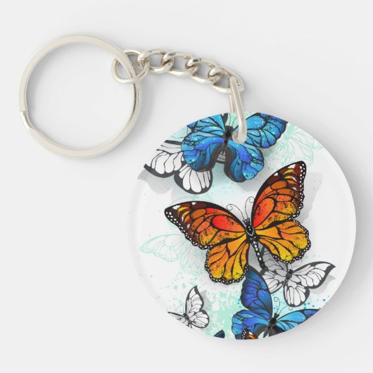 Vliegende Vlinders Morpho en Monarch Sleutelhanger (Voorkant)