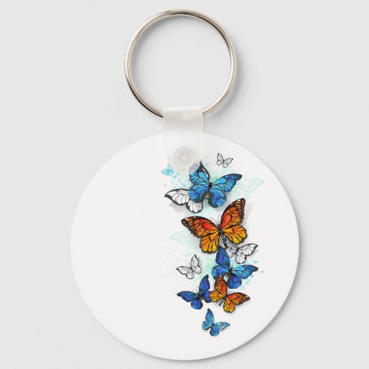 Vliegende Vlinders Morpho en Monarch Sleutelhanger (Voorkant)