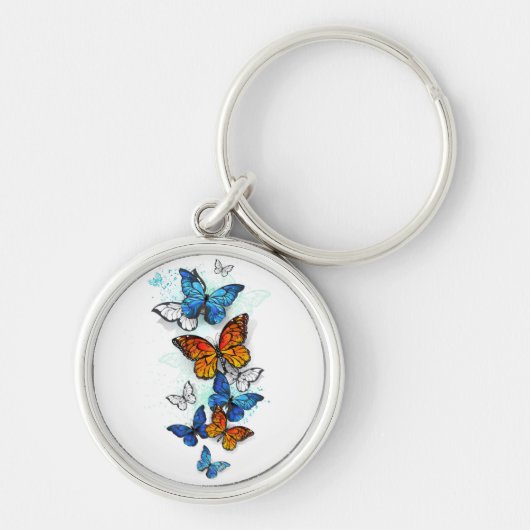 Vliegende vlinders Morpho en Monarch Sleutelhanger (Voorkant)