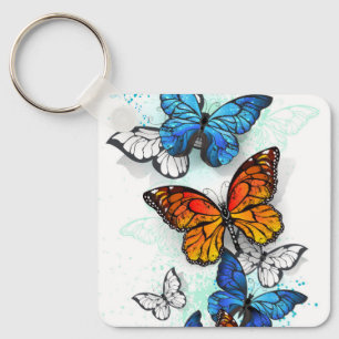 Vliegende vlinders Morpho en Monarch Sleutelhanger