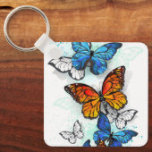 Vliegende vlinders Morpho en Monarch Sleutelhanger (Voorkant)