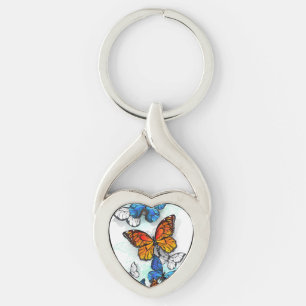 Vliegende Vlinders Morpho en Monarch Sleutelhanger