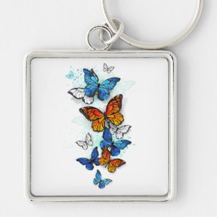 Vliegende Vlinders Morpho en Monarch Sleutelhanger