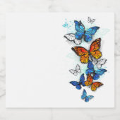 Vliegende Vlinders Morpho en Monarch Sparkling Wijnetiket (Enkel label)