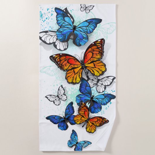 Vliegende Vlinders Morpho en Monarch Strandlaken (Voorkant)