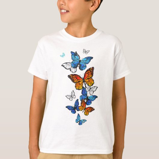 Vliegende Vlinders Morpho en Monarch T-shirt (Voorkant)